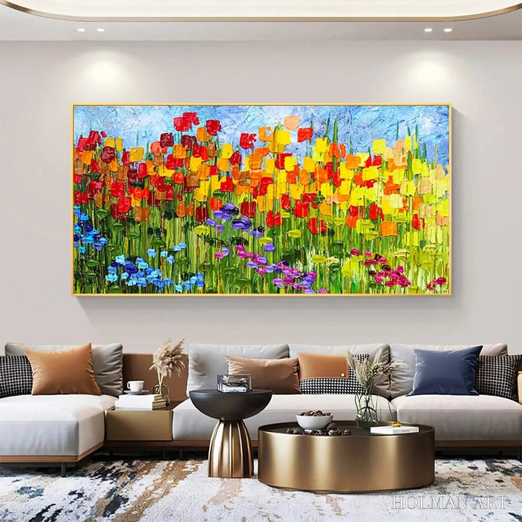 HOLMAN ART Rainbow Field – Panoramic Impasto Colorful Flower Field Oil Painting - image 5