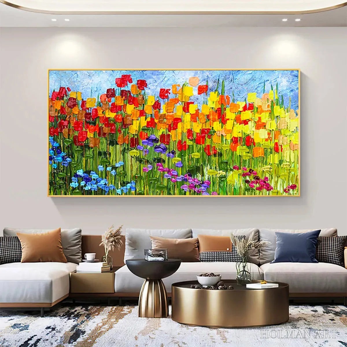 HOLMAN ART Rainbow Field – Panoramic Impasto Colorful Flower Field Oil Painting - image 5