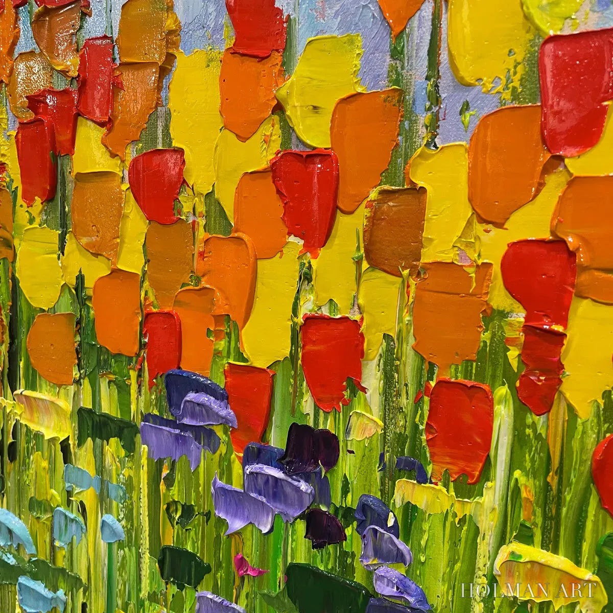 HOLMAN ART Rainbow Field – Panoramic Impasto Colorful Flower Field Oil Painting - image 6
