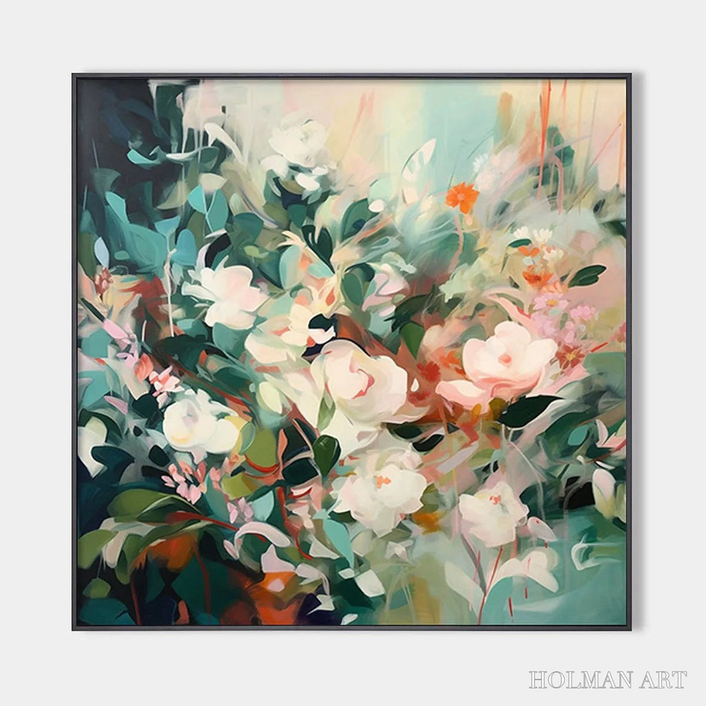 HOLMAN ART Secret Garden – Square Impressionistic Floral Oil Painting in Soft Hues - image 1
