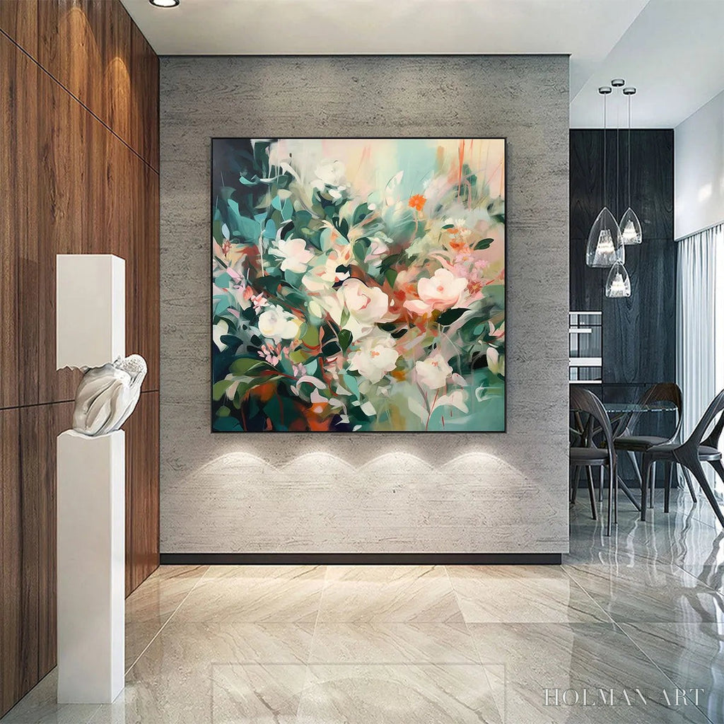 HOLMAN ART Secret Garden – Square Impressionistic Floral Oil Painting in Soft Hues - image 5