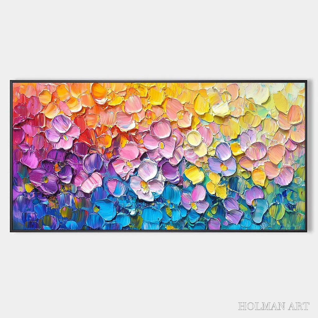 HOLMAN ART Rainbow Falls – Panoramic Impasto Floral Oil Painting in Vibrant Rainbow Hues - image 1