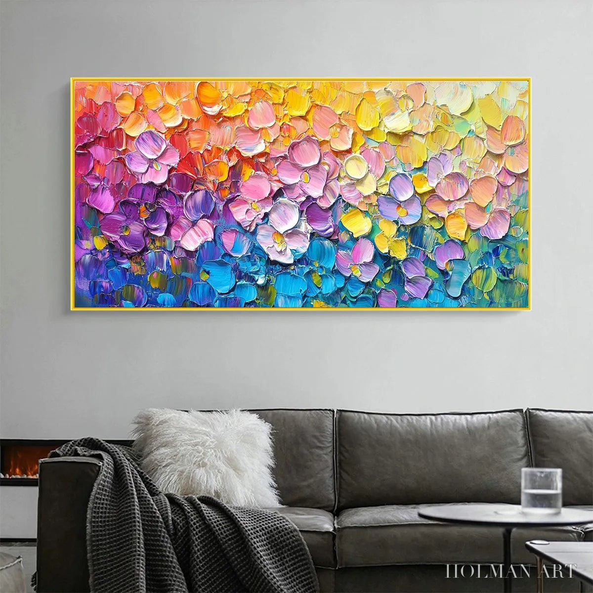 HOLMAN ART Rainbow Falls – Panoramic Impasto Floral Oil Painting in Vibrant Rainbow Hues - image 2