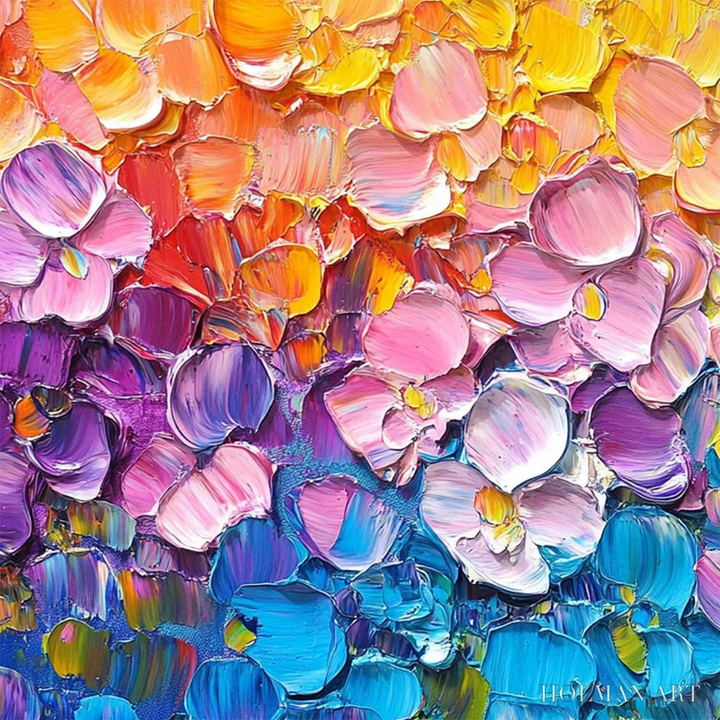 HOLMAN ART Rainbow Falls – Panoramic Impasto Floral Oil Painting in Vibrant Rainbow Hues - image 3