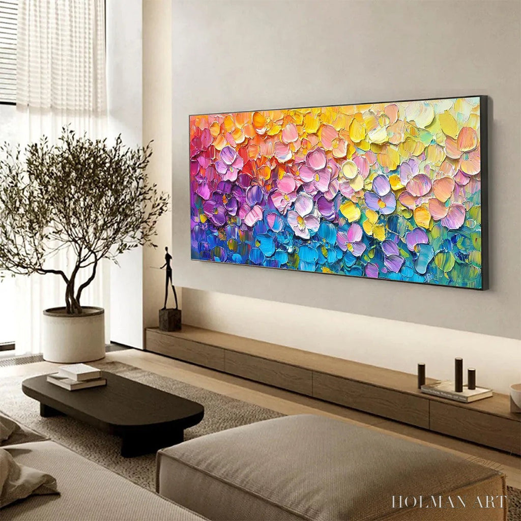 HOLMAN ART Rainbow Falls – Panoramic Impasto Floral Oil Painting in Vibrant Rainbow Hues - image 4
