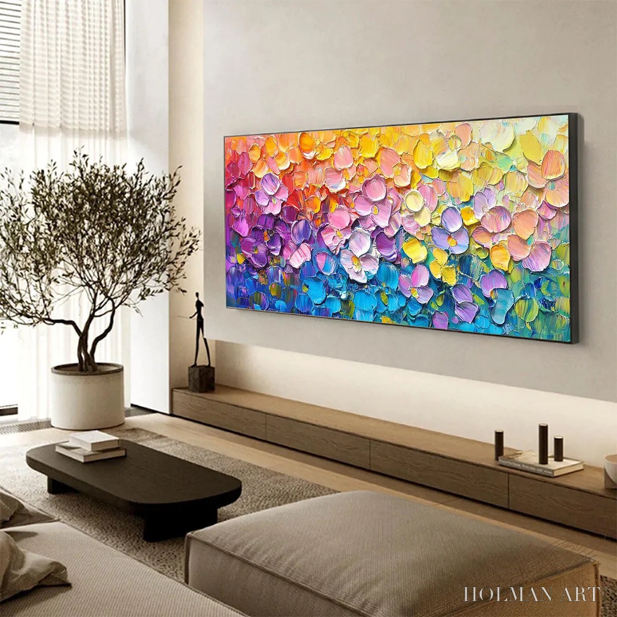 HOLMAN ART Rainbow Falls – Panoramic Impasto Floral Oil Painting in Vibrant Rainbow Hues - image 4