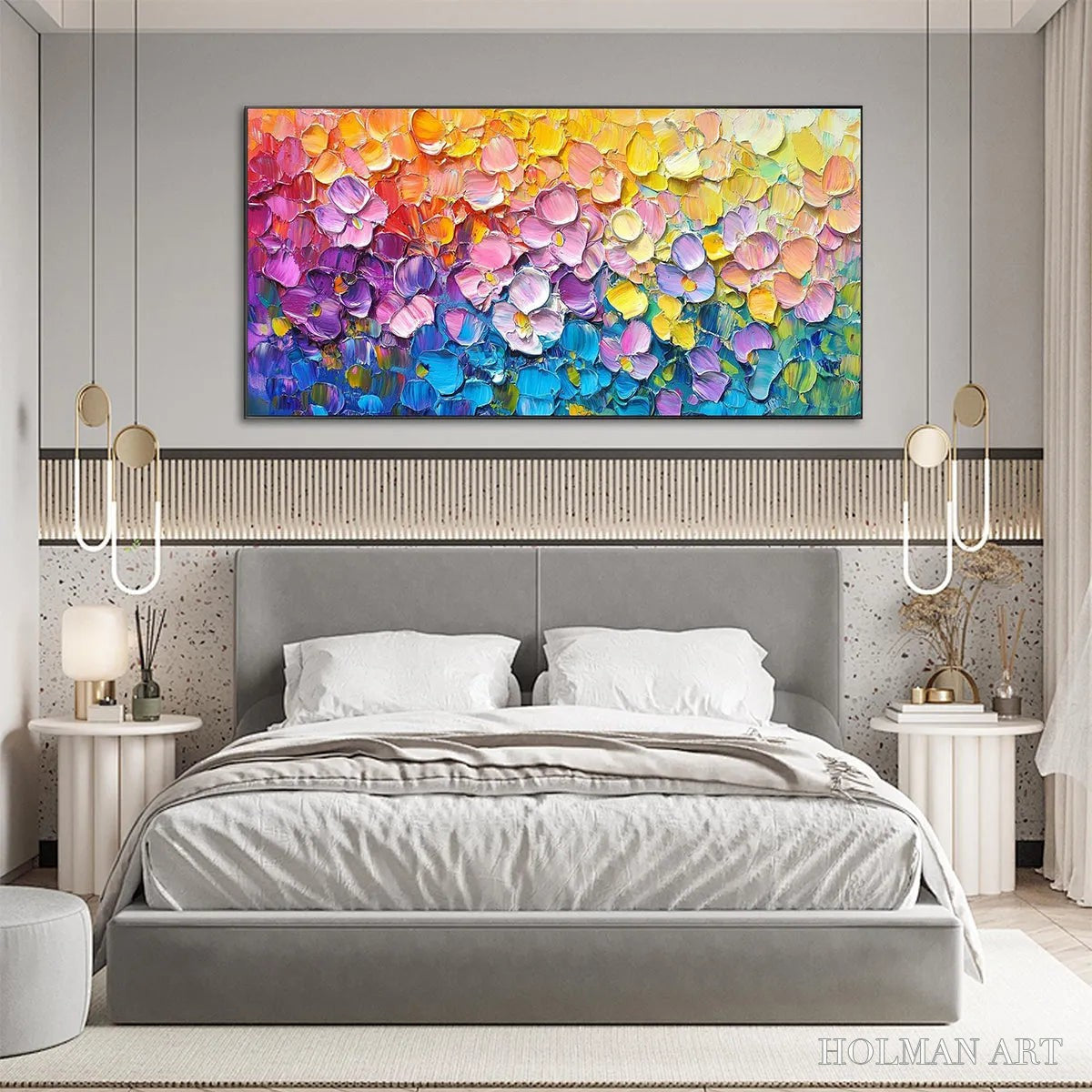 HOLMAN ART Rainbow Falls – Panoramic Impasto Floral Oil Painting in Vibrant Rainbow Hues - image 5