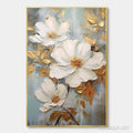 HOLMAN ART Golden Blossoms – Vertical Textured Floral Painting, Impasto White Flowers, Gold Accents, Living Room, Bedroom - image 1