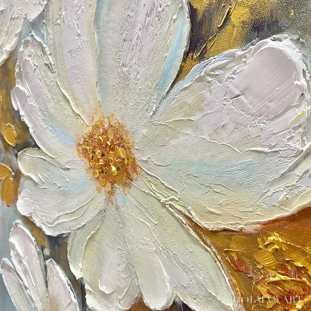 HOLMAN ART Golden Blossoms – Vertical Textured Floral Painting, Impasto White Flowers, Gold Accents, Living Room, Bedroom - image 6