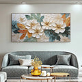 HOLMAN ART White Magnolias – Horizontal Textured Floral Painting, White and Gold Magnolias, Modern , Living Room, Bedroom - image 2
