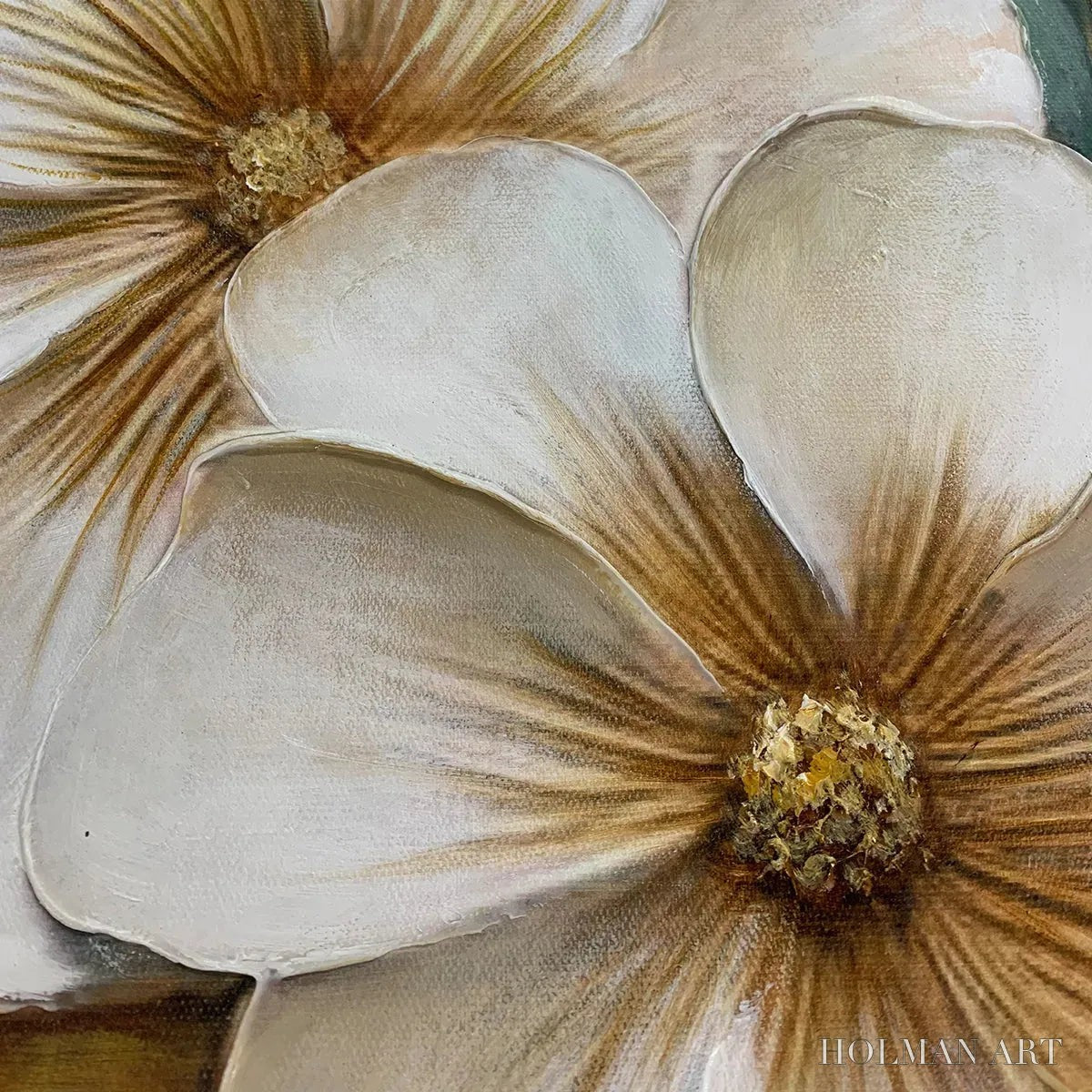 HOLMAN ART White Magnolias – Horizontal Textured Floral Painting, White and Gold Magnolias, Modern , Living Room, Bedroom - image 3