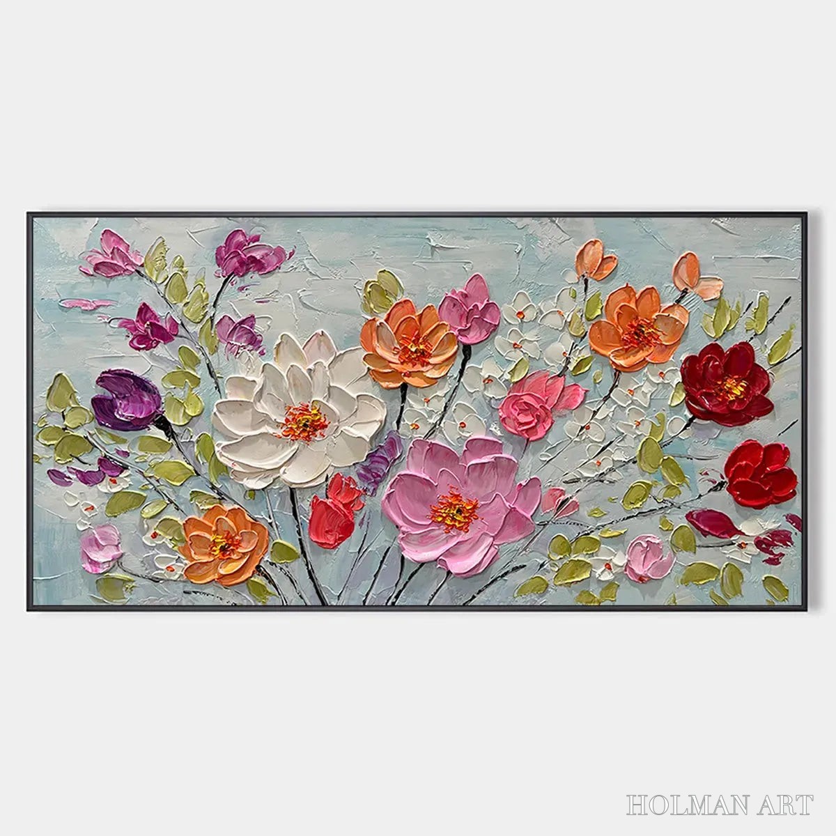 HOLMAN ART Spring Bouquet – Panoramic Impasto Painting of Colorful Flowers, Textured Floral - image 1