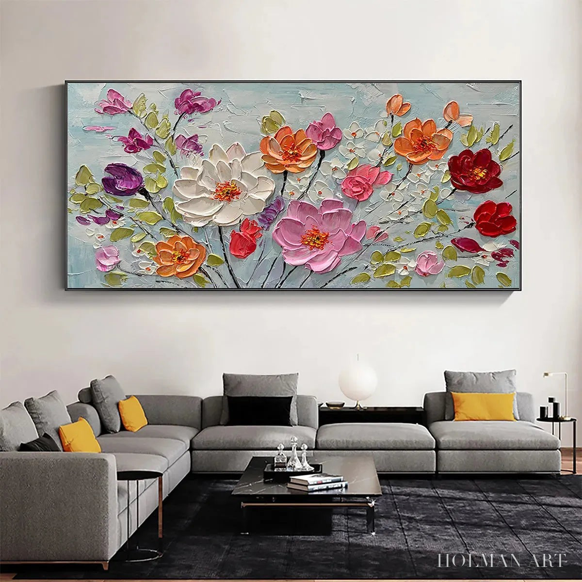 HOLMAN ART Spring Bouquet – Panoramic Impasto Painting of Colorful Flowers, Textured Floral - image 2