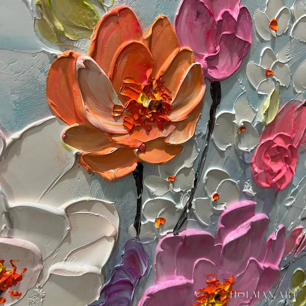 HOLMAN ART Spring Bouquet – Panoramic Impasto Painting of Colorful Flowers, Textured Floral - image 3