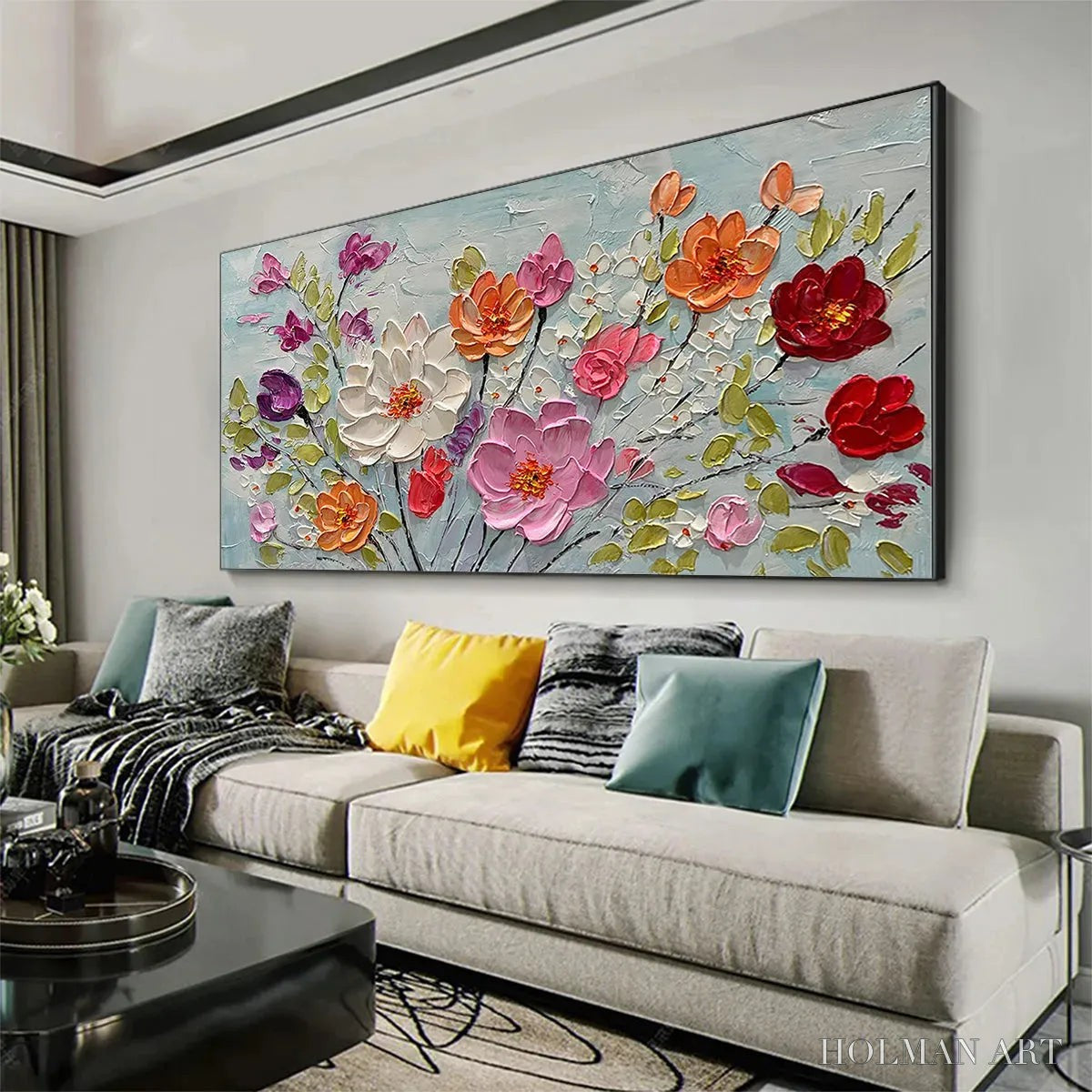 HOLMAN ART Spring Bouquet – Panoramic Impasto Painting of Colorful Flowers, Textured Floral - image 4