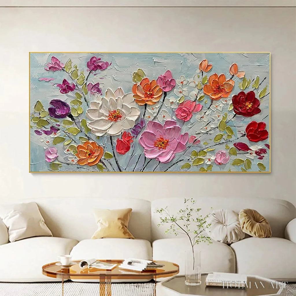 HOLMAN ART Spring Bouquet – Panoramic Impasto Painting of Colorful Flowers, Textured Floral - image 5