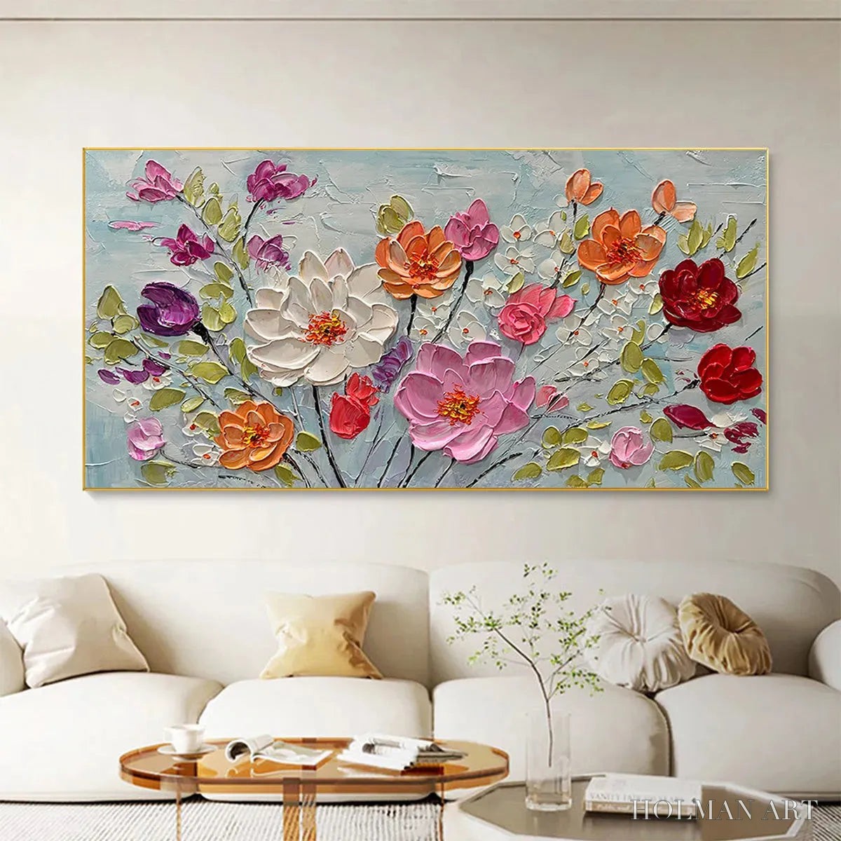HOLMAN ART Spring Bouquet – Panoramic Impasto Painting of Colorful Flowers, Textured Floral - image 5