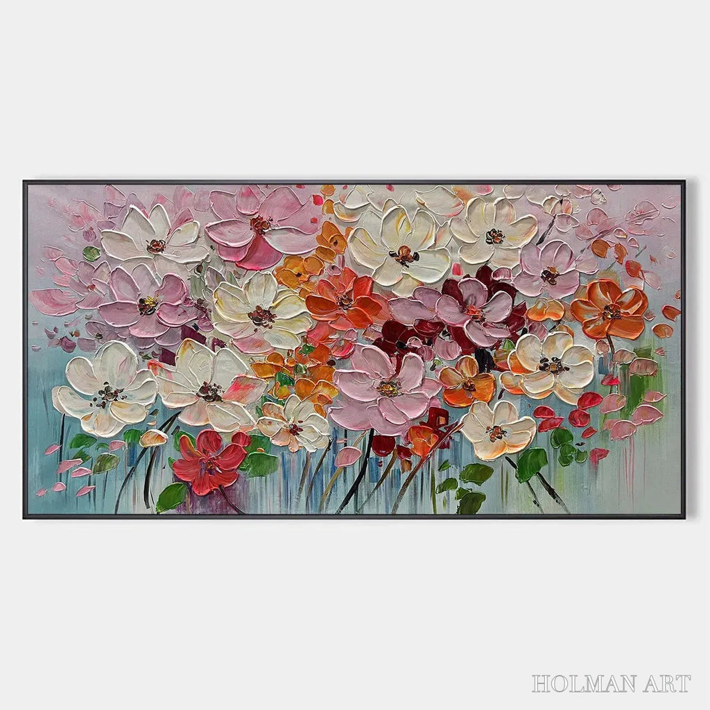 HOLMAN ART Bouquet of Joy – Panoramic Impasto Painting of Colorful Flowers, Textured Floral - image 1