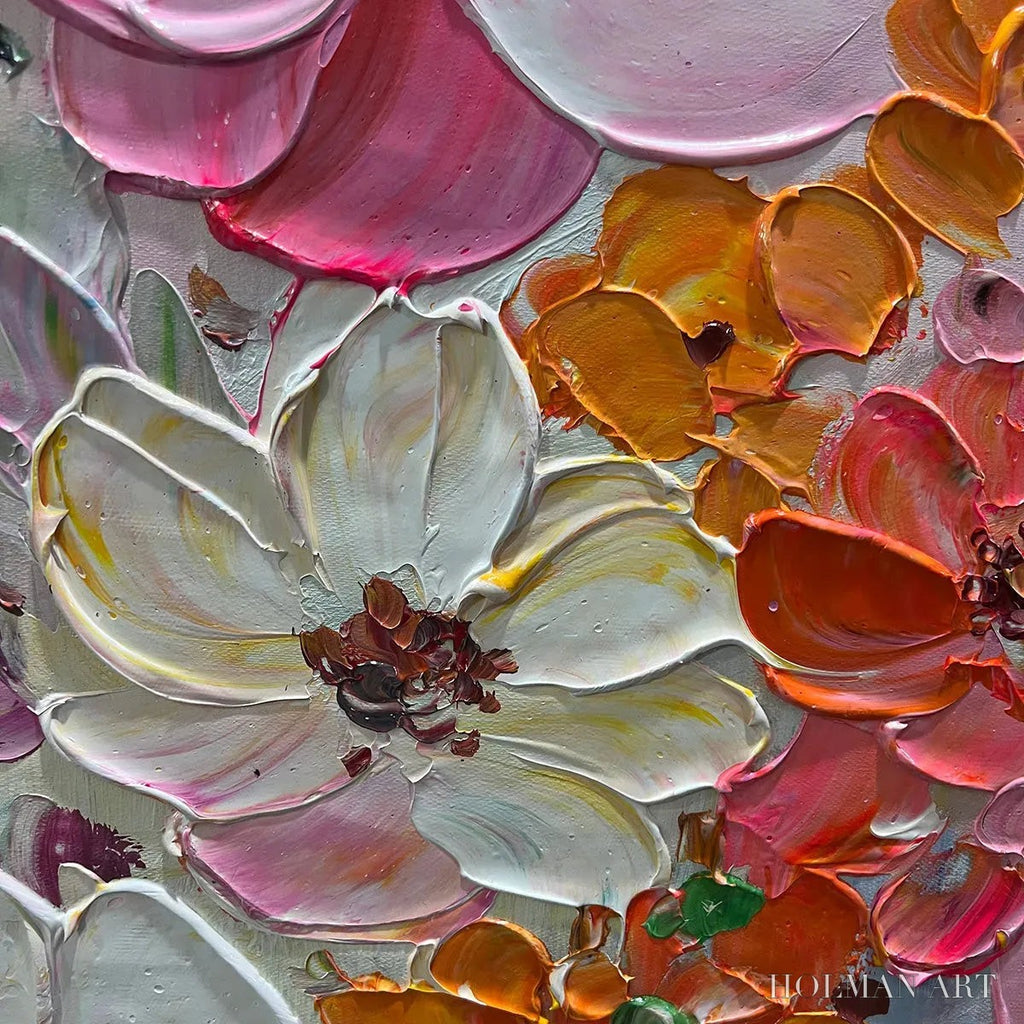 HOLMAN ART Bouquet of Joy – Panoramic Impasto Painting of Colorful Flowers, Textured Floral - image 3