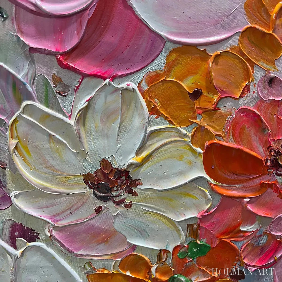 HOLMAN ART Bouquet of Joy – Panoramic Impasto Painting of Colorful Flowers, Textured Floral - image 3