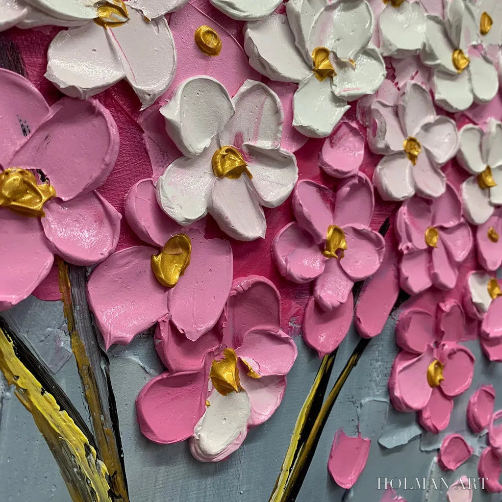 HOLMAN ART Spring Blossom – Panoramic Cherry Blossom Painting in Pink and White, Textured Impasto, Modern - image 3