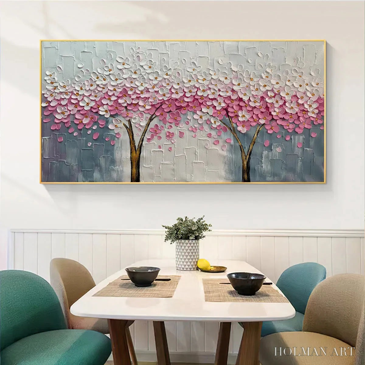 HOLMAN ART Spring Blossom – Panoramic Cherry Blossom Painting in Pink and White, Textured Impasto, Modern - image 4