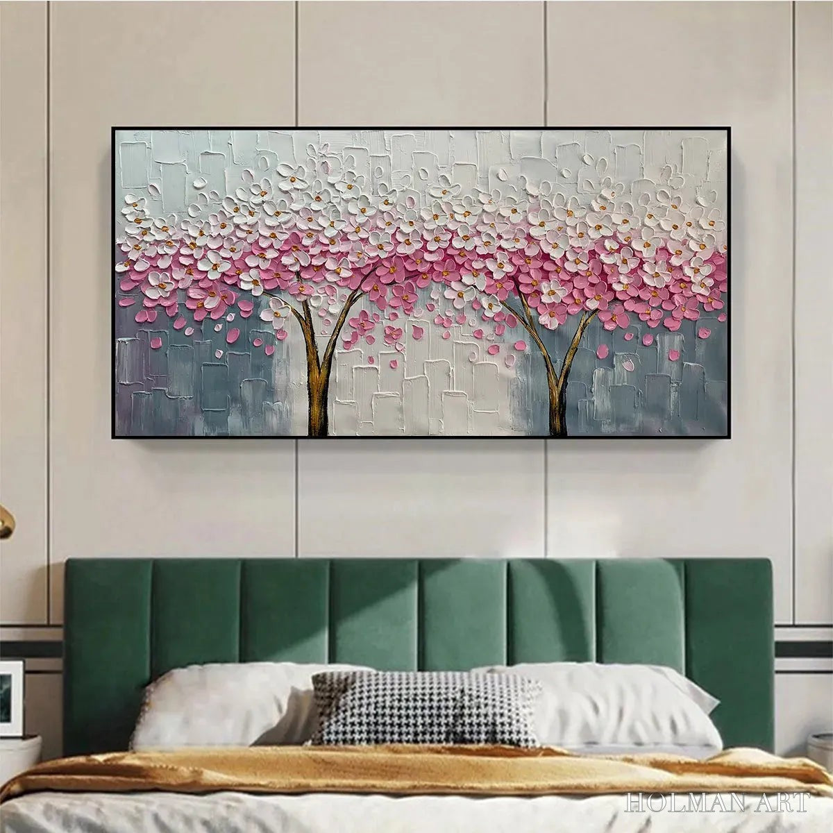 HOLMAN ART Spring Blossom – Panoramic Cherry Blossom Painting in Pink and White, Textured Impasto, Modern - image 5