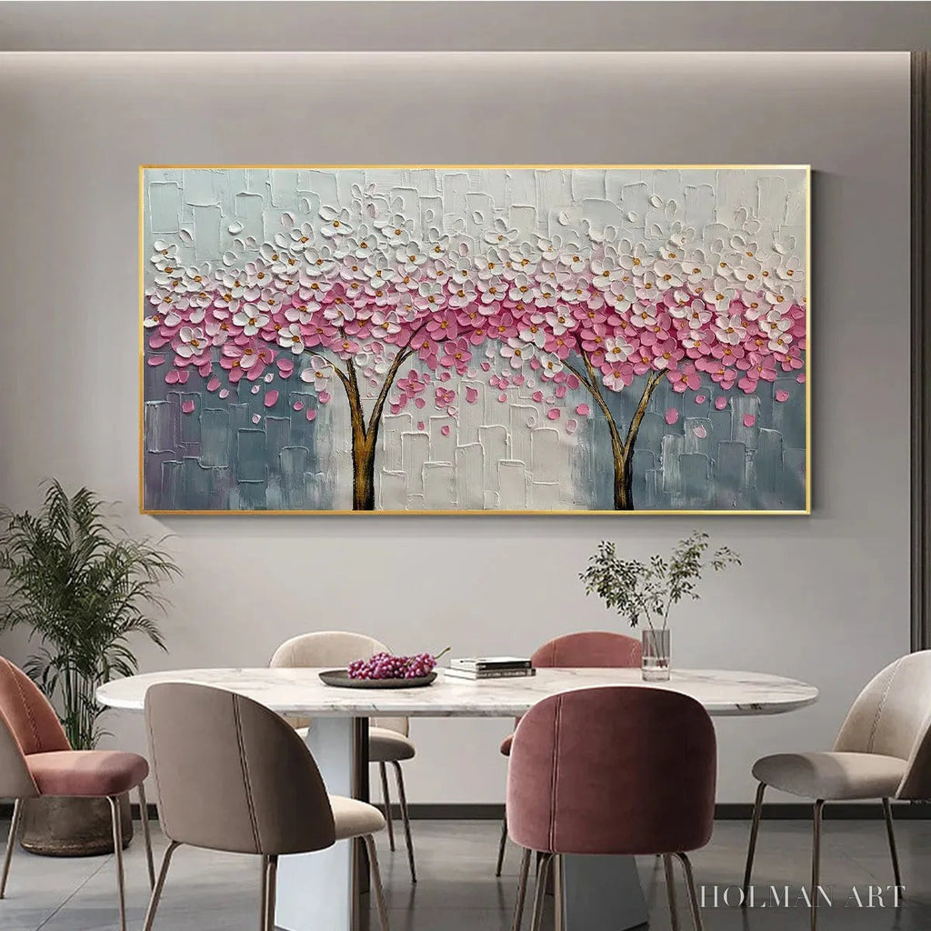 HOLMAN ART Spring Blossom – Panoramic Cherry Blossom Painting in Pink and White, Textured Impasto, Modern - image 6