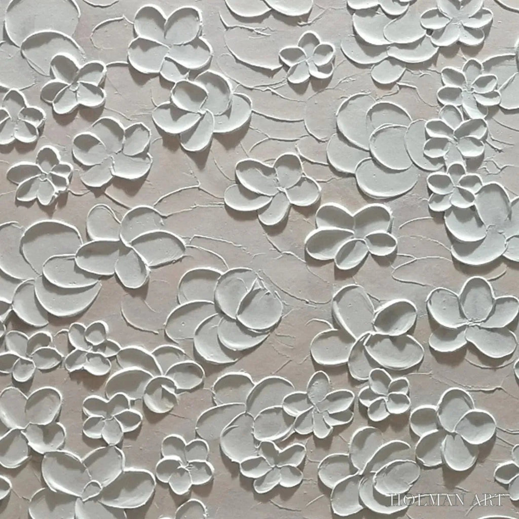 HOLMAN ART Blanc Bloom – Textured White Floral Painting, Horizontal Canvas, Minimalist - image 3