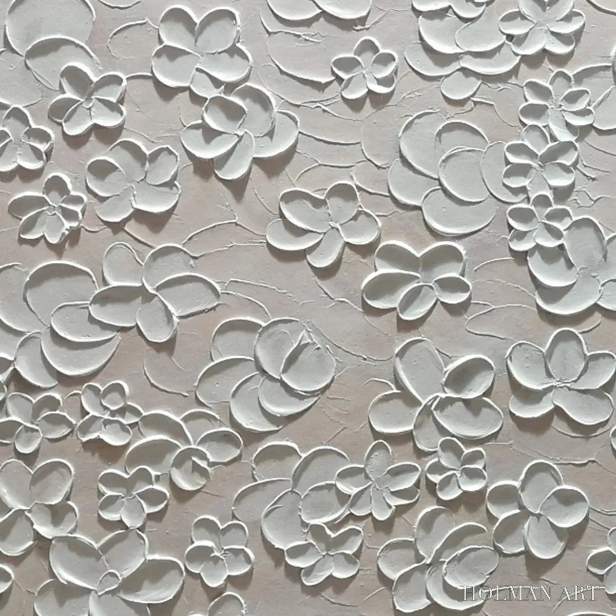 HOLMAN ART Blanc Bloom – Textured White Floral Painting, Horizontal Canvas, Minimalist - image 3