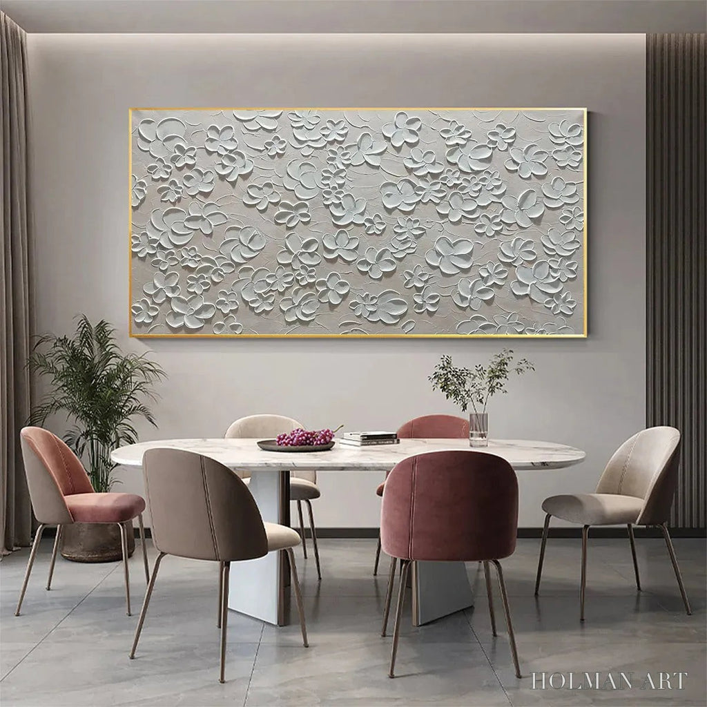 HOLMAN ART Blanc Bloom – Textured White Floral Painting, Horizontal Canvas, Minimalist - image 5