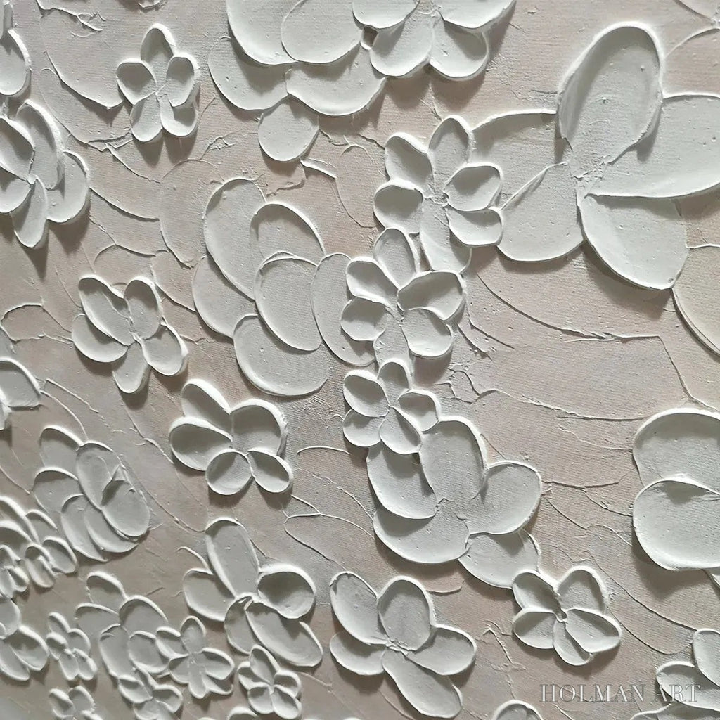 HOLMAN ART Blanc Bloom – Textured White Floral Painting, Horizontal Canvas, Minimalist - image 6