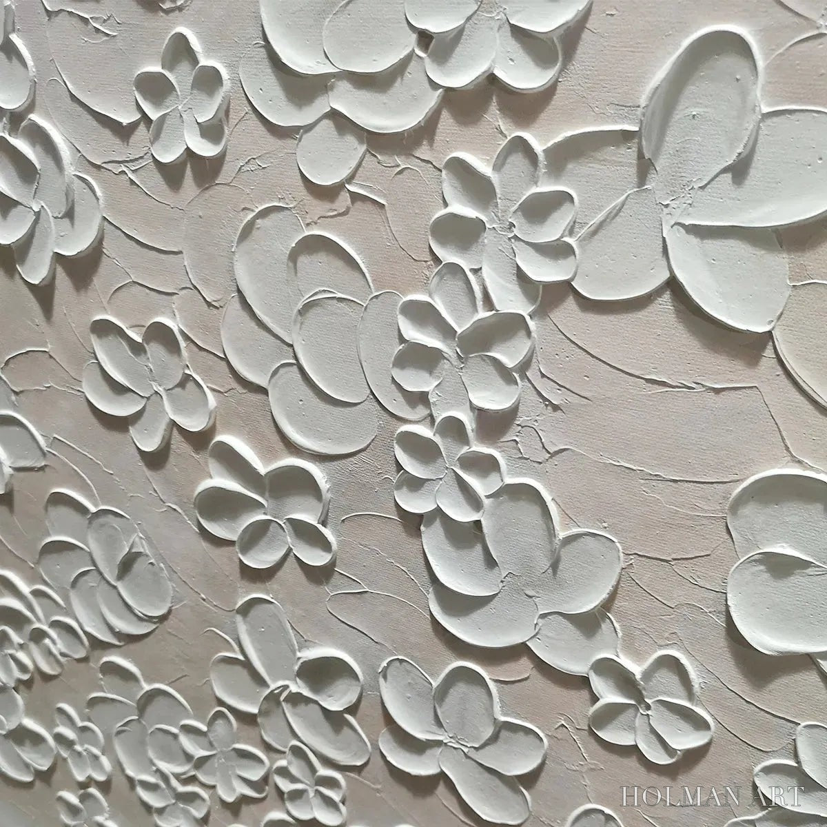 HOLMAN ART Blanc Bloom – Textured White Floral Painting, Horizontal Canvas, Minimalist - image 6