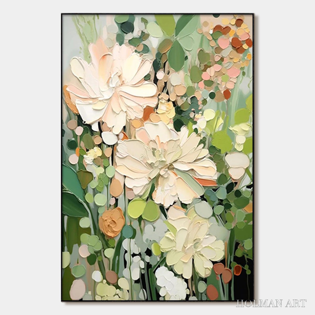 HOLMAN ART Blushing Blooms – Textured Floral Painting, Impasto Palette Knife, Vertical Canvas, Modern Floral - image 1