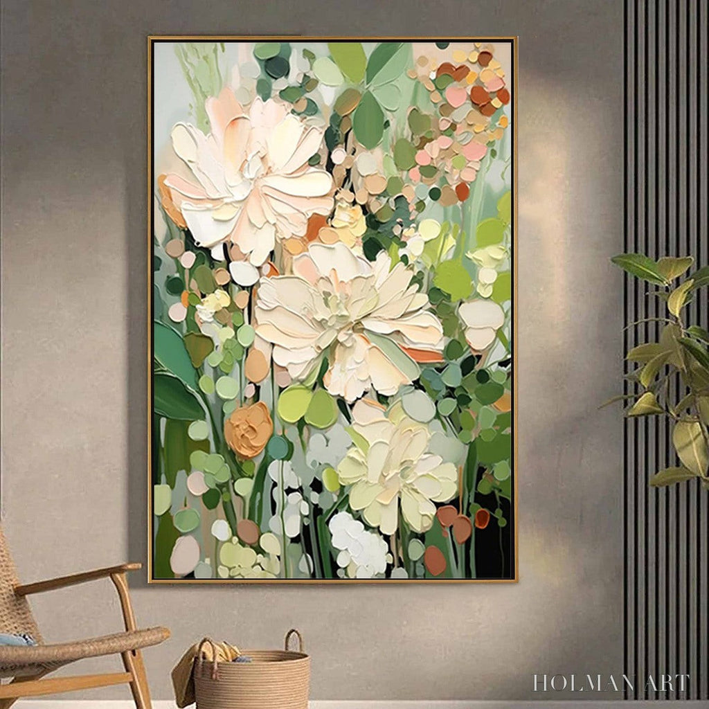 HOLMAN ART Blushing Blooms – Textured Floral Painting, Impasto Palette Knife, Vertical Canvas, Modern Floral - image 2