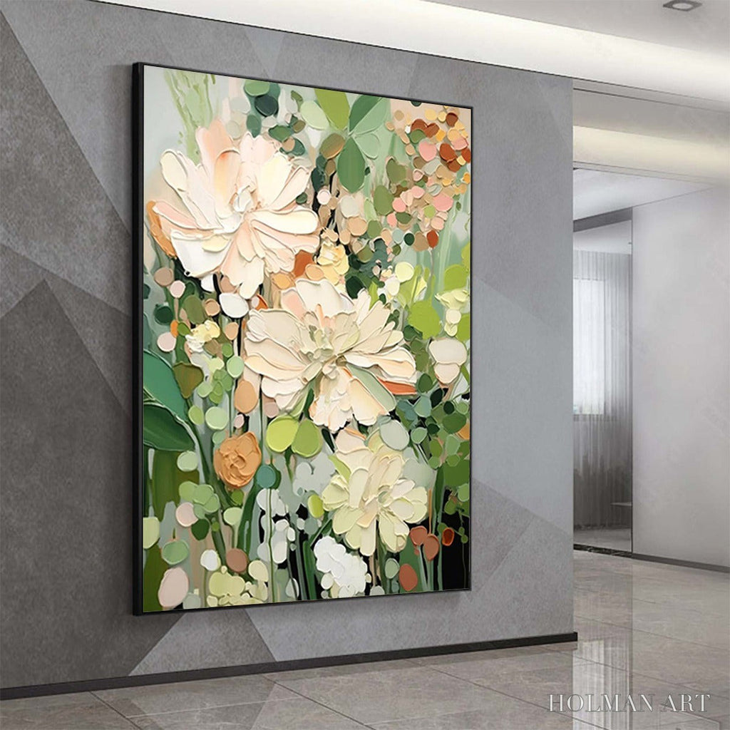 HOLMAN ART Blushing Blooms – Textured Floral Painting, Impasto Palette Knife, Vertical Canvas, Modern Floral - image 4
