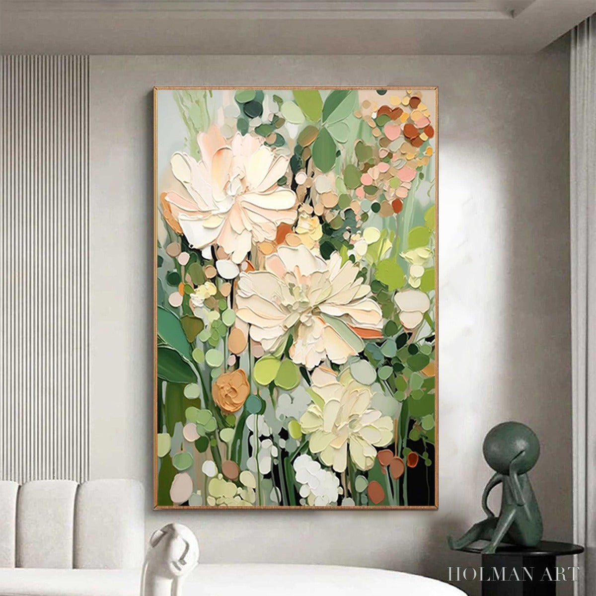 HOLMAN ART Blushing Blooms – Textured Floral Painting, Impasto Palette Knife, Vertical Canvas, Modern Floral - image 5