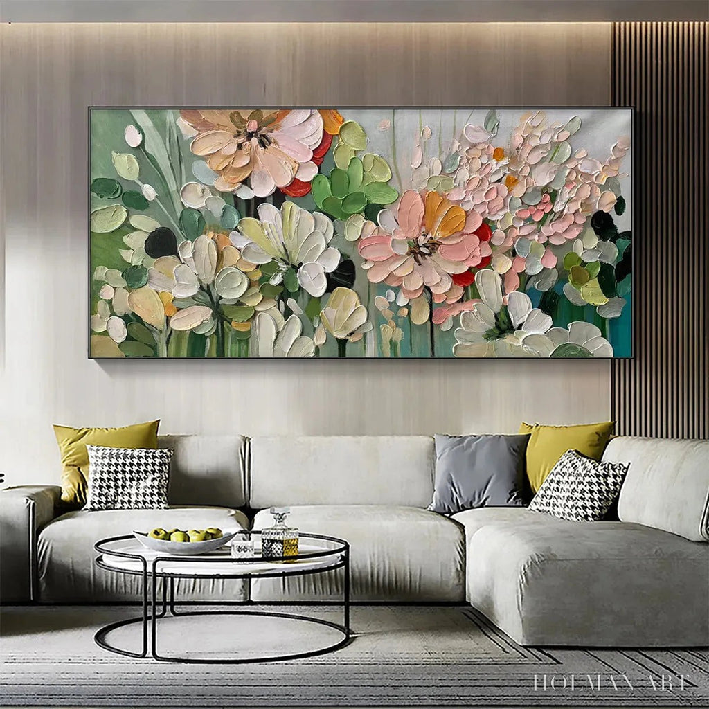 HOLMAN ART Garden Delight – Textured Floral Painting, Impasto Palette Knife, Horizontal Canvas, Garden - image 2