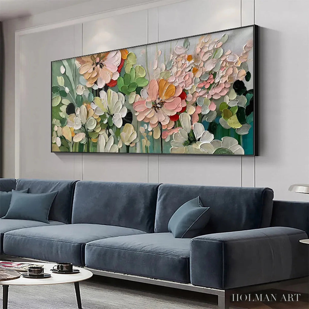 HOLMAN ART Garden Delight – Textured Floral Painting, Impasto Palette Knife, Horizontal Canvas, Garden - image 4