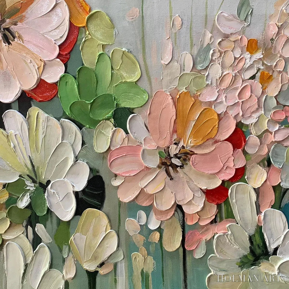 HOLMAN ART Garden Delight – Textured Floral Painting, Impasto Palette Knife, Horizontal Canvas, Garden - image 5