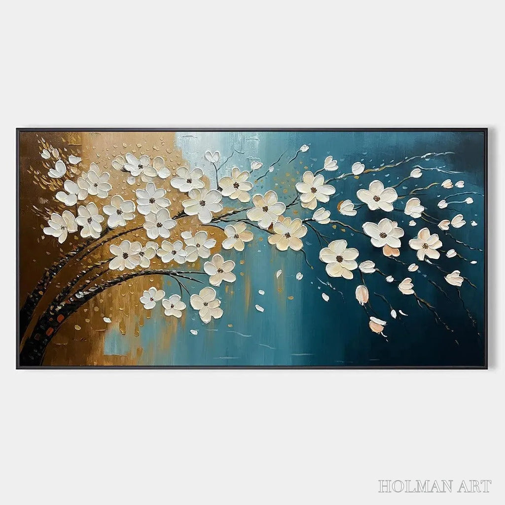 HOLMAN ART Hand-Painted Floral Tree Oil Painting - Blue & Gold - image 1