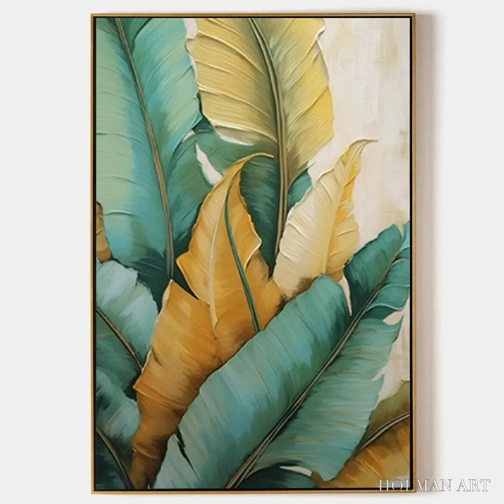 HOLMAN ART Tropical Abundance – Textured Tropical Leaves Painting, Green and Gold , Vertical Canvas, Botanical Decor - image 1