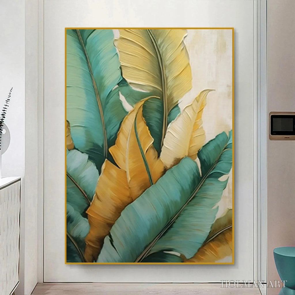 HOLMAN ART Tropical Abundance – Textured Tropical Leaves Painting, Green and Gold , Vertical Canvas, Botanical Decor - image 2