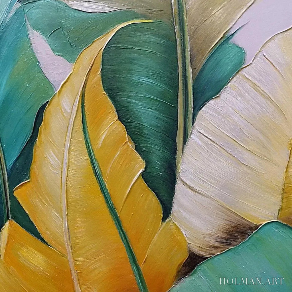 HOLMAN ART Tropical Abundance – Textured Tropical Leaves Painting, Green and Gold , Vertical Canvas, Botanical Decor - image 3
