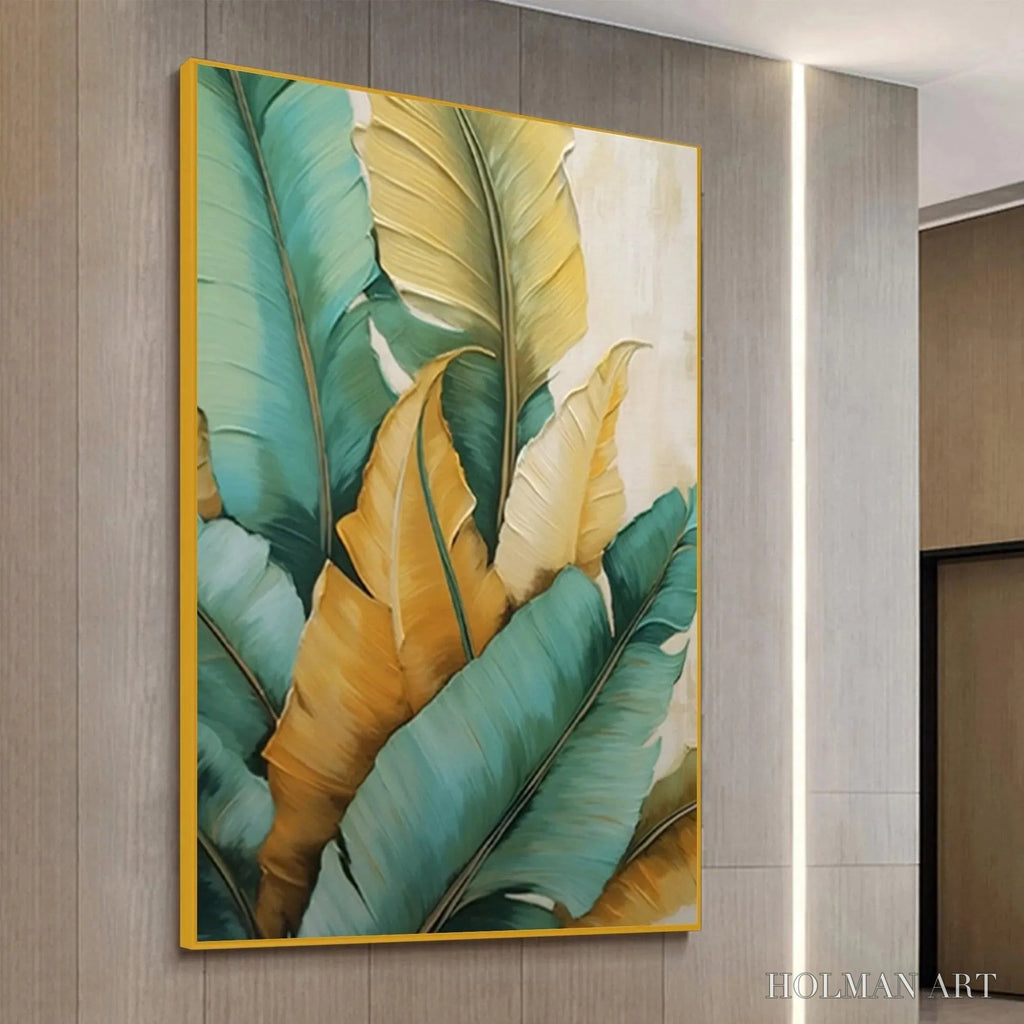 HOLMAN ART Tropical Abundance – Textured Tropical Leaves Painting, Green and Gold , Vertical Canvas, Botanical Decor - image 4