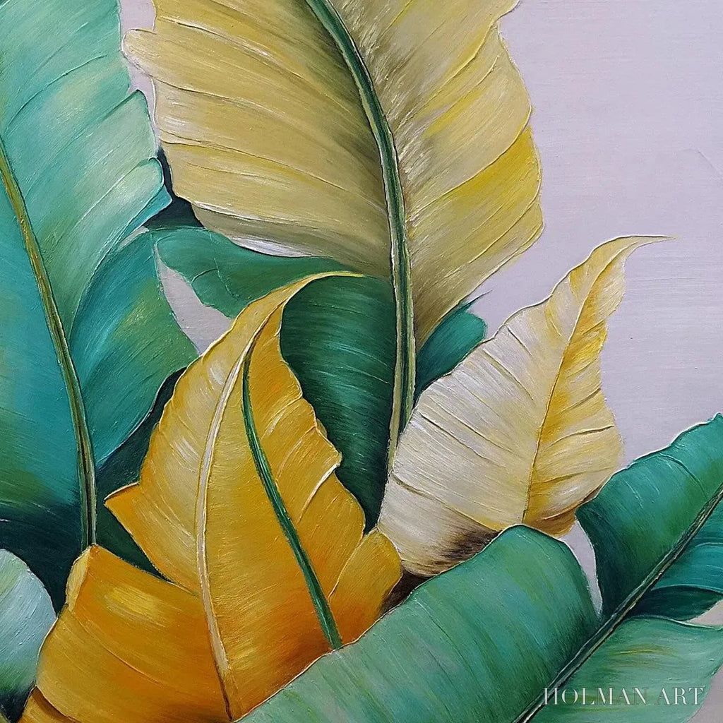 HOLMAN ART Tropical Abundance – Textured Tropical Leaves Painting, Green and Gold , Vertical Canvas, Botanical Decor - image 5