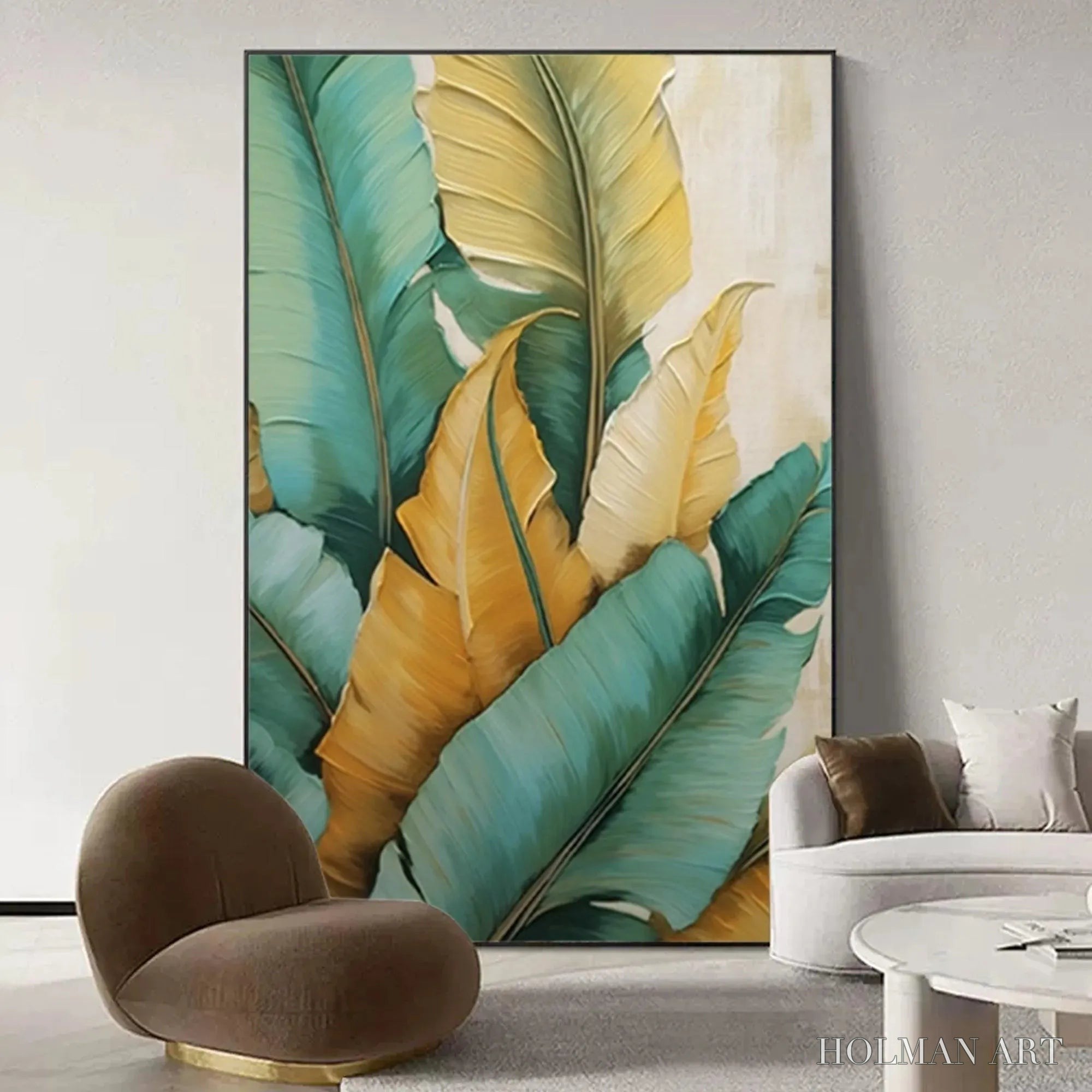 HOLMAN ART Tropical Abundance – Textured Tropical Leaves Painting, Green and Gold , Vertical Canvas, Botanical Decor - image 6