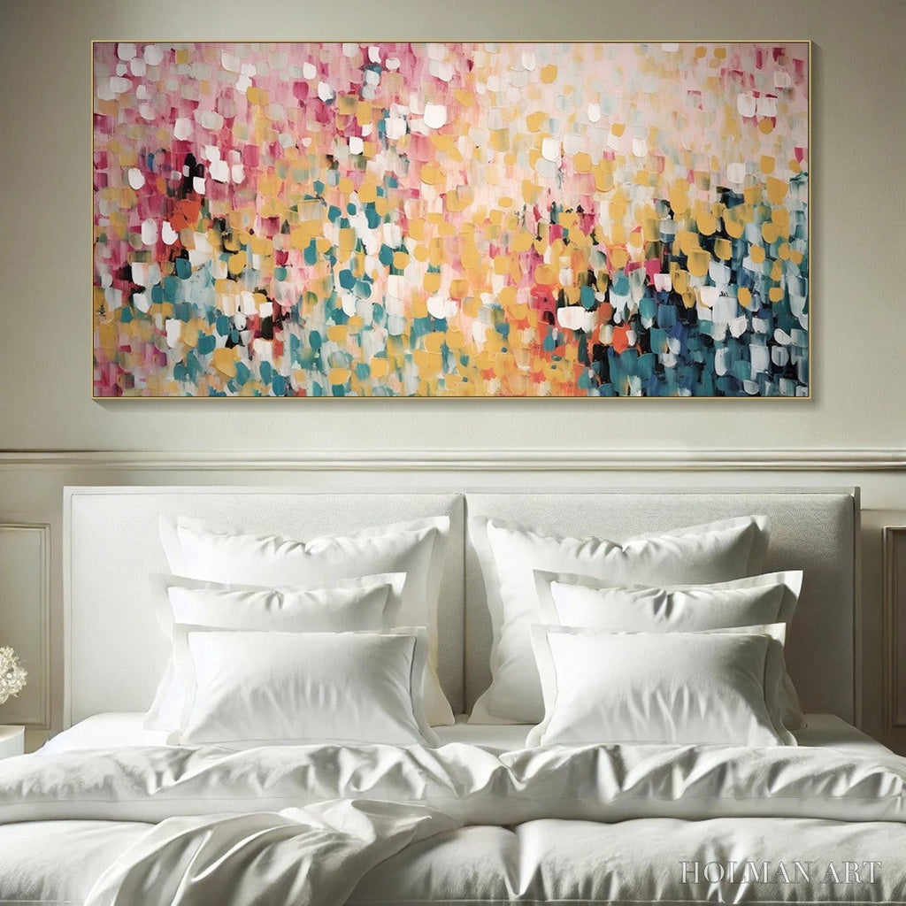 HOLMAN ART Confetti Garden – Abstract Floral Painting in Pink, Yellow, and Teal, Panoramic Canvas, Modern - image 2