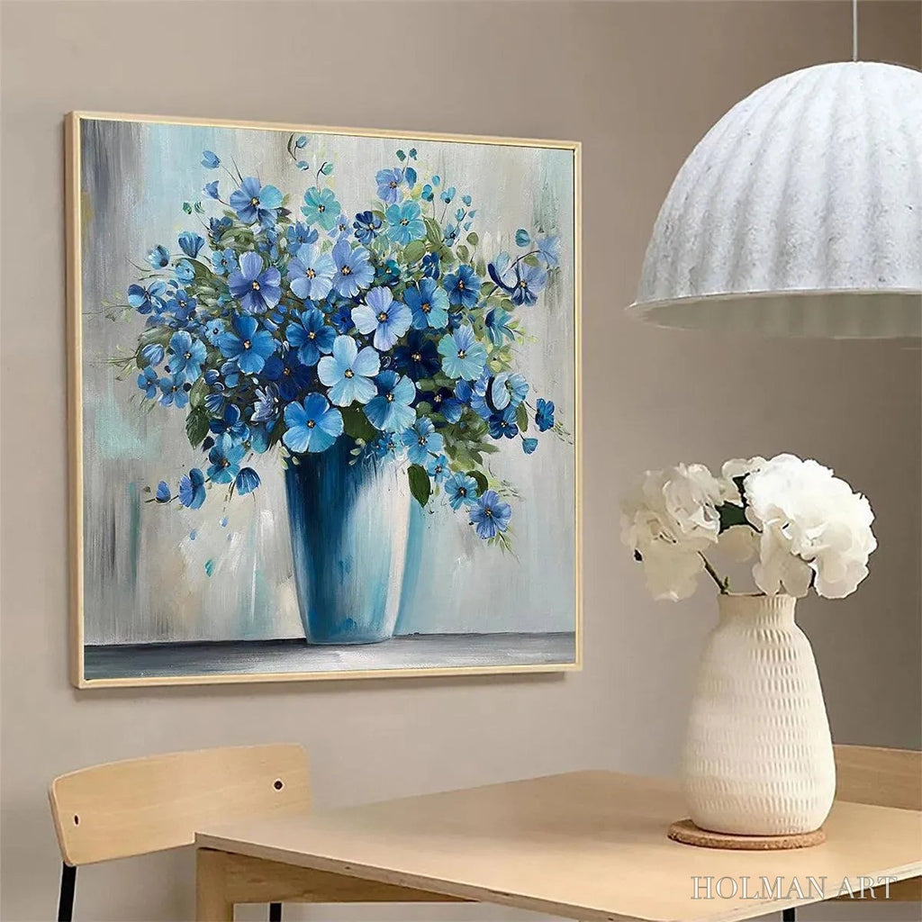 HOLMAN ART Blue Serenity – Blue Floral Painting, Square Canvas Art, Still Life Wall Decor, Calming Artwork - image 4