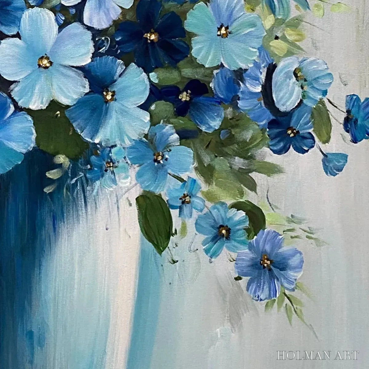 HOLMAN ART Blue Serenity – Blue Floral Painting, Square Canvas Art, Still Life Wall Decor, Calming Artwork - image 5